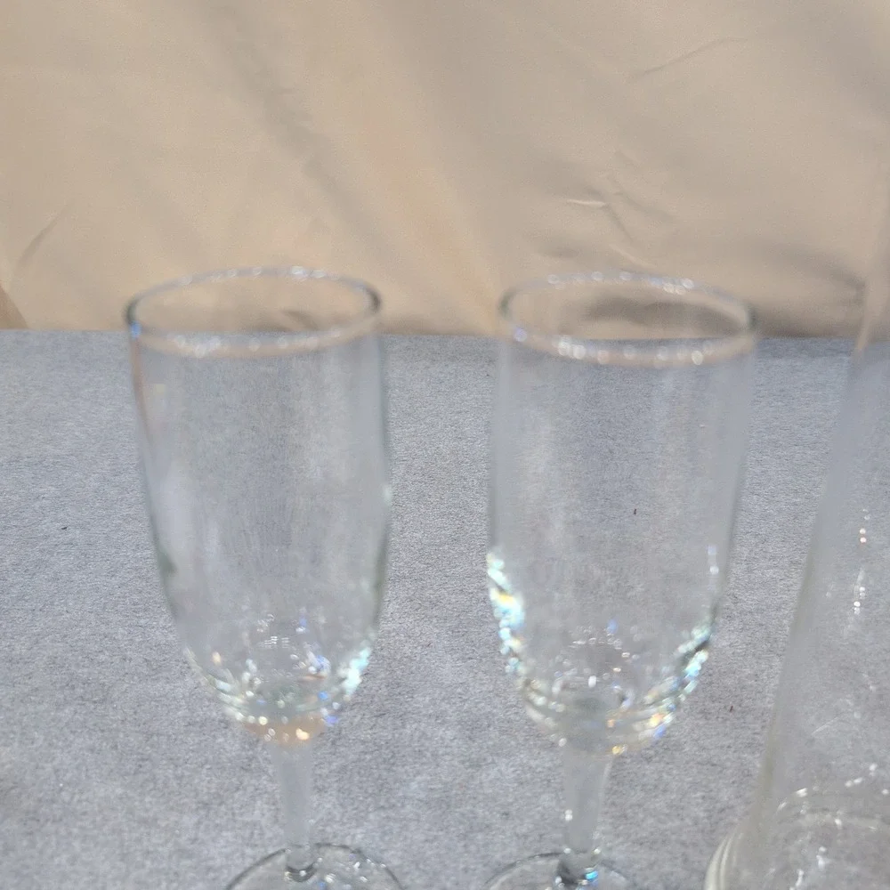 Wedding Clear‎ Glass Pitcher and Two Flute Glasses Toasting Set